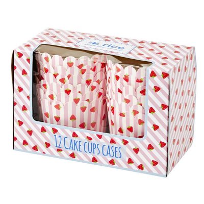 Cake cups 12p rand/jordgubbar rosa Rice
