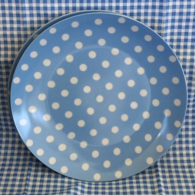 Fat/assiett blå/vit prickig från Falby finns hos halloncollection.se